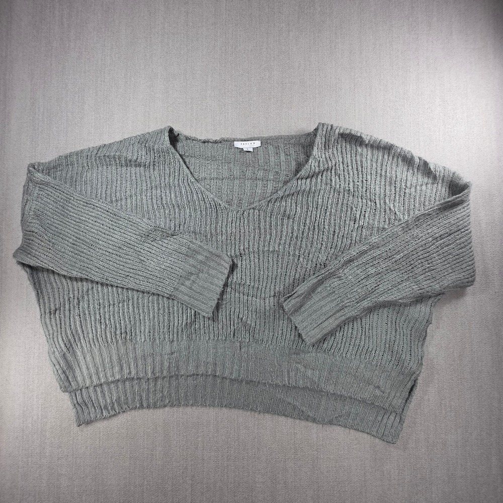 Favlux Sweater Women Large Grey V-Neck‎ Oversized Loose Knit High-Low FL19G323